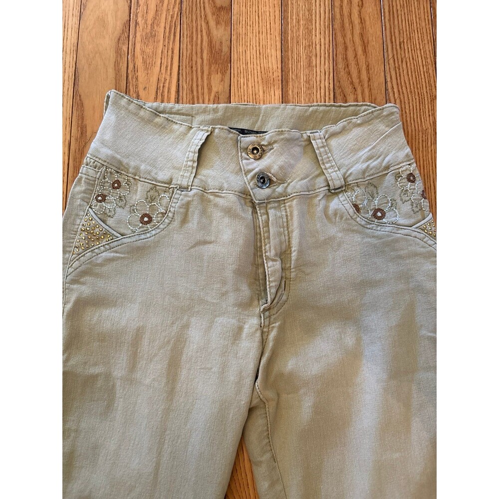 Women's juniors jeans Latina Hispanic floral vintage Y2K light green romantic